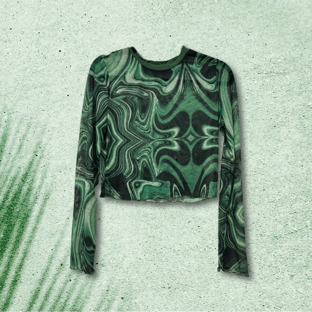 Long Sleeve Sheer Mesh Crop Top